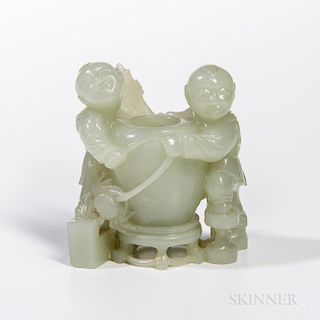 Nephrite Jade Carving of Two Boys