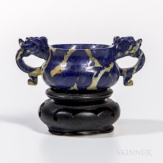 Miniature Stone Censer with Dragon Handles