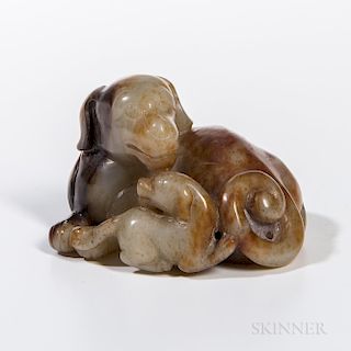 Jade Carving of a Dog and Puppy