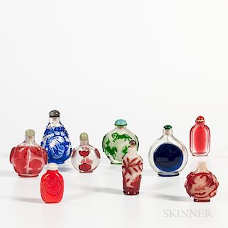 Nine Peking Glass Snuff Bottles