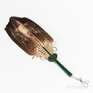 Feather Fan with Faux Malachite Handle