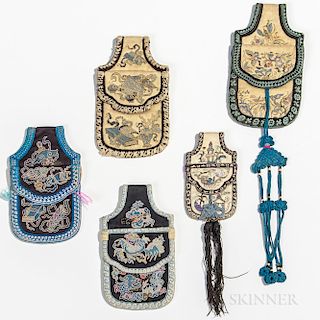 Five Embroidered Belt Purses