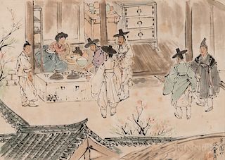 Unbo Kim Ki-Chang (1913-2001) Genre Painting