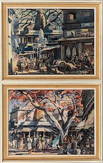 G.D. Thayagaraj (b. 1930), Two Watercolor Street Scenes