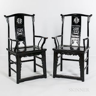 Pair of Lacquered Yoke-back Armchairs