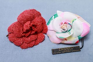 Chanel Vintage Fabric Camellia Flower Brooches, 2