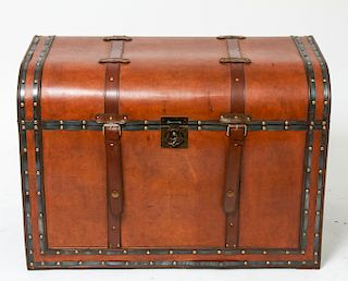 Large Domed Wood & Leather Chest / Box