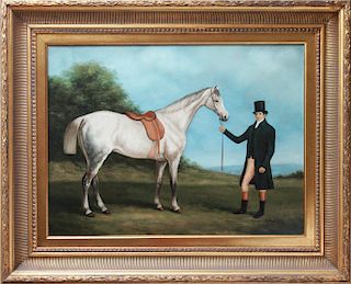 Signed Shipley "Gentleman with Horse" 20th C. Oil