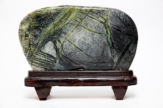 Chinese Scholar's Rock on Polished Wood Stand