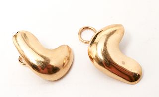 14K Yellow Gold Kidney Bean / Boomerang Earrings