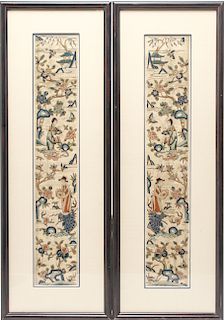 Chinese Qing Dyn Silk Embroidered Sleeve Bands, Pr