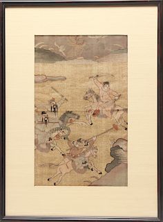 Qing Dynasty Warring Scene, K'ossu Textile, 19th C