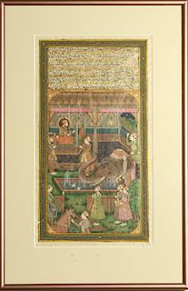Indian Miniature Manuscript Court Scene w Elephant