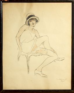 Art Deco "Flapper Girl" Erotica Signed Drawing