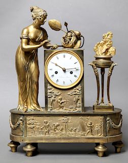 Neoclassical Gilt Bronze Figurative Mantel Clock