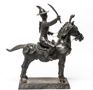 Chinese Bronze Warrior on Horseback Sculpture