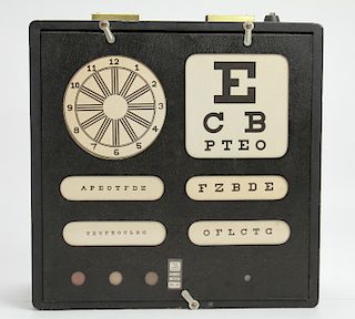 Vintage Optical Vision Exam Box, Wood & Glass