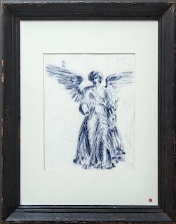 "Angel w Bird Bethesda Fountain NYC" Ink Drawing