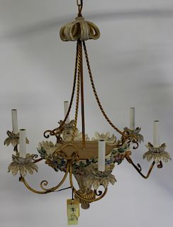 Carved and Paint Decorated Wood Chandelier.