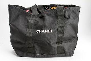 Embroidered 'Chanel' Black Shoulder Bag