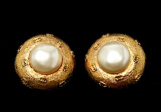 Chanel Gold-Tone Faux Mabe Pearl Earrings