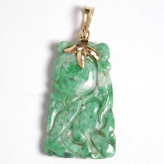 Chinese Green Jade & 14K Gold Pendant