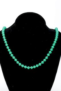 Chinese Peking Glass Green Bead Necklace