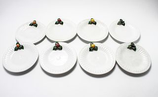 Continental Porcelain Plates w Applied Fruit, 8 Pc