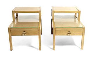 A Pair of Mid-Century Step Down Side Tables, Height 22 x width 19 x depth 28 inches.