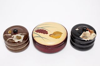 Japanese Vintage Round Lacquer Boxes, Group of 3