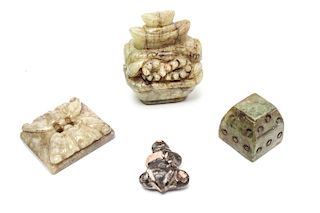 Chinese Carved Jade and Ceramic Accessories, 4 Pcs