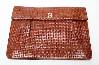 Fendi Brown Woven Leather Clutch Vintage