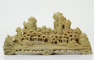 Chinese Carved Soapstone Landscape Sculpture