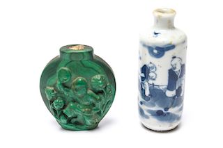 Chinese Qing Porcelain & Malachite Snuff Bottles 2