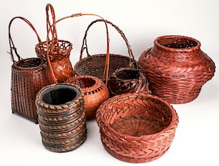Japanese Ikebana Baskets, Bamboo Group of 8
