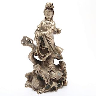 Chinese Miao Tibetan Guanyin, Silver-Tone Metal