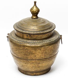 Chinese Brass Covered Pot w Triangular Motifs