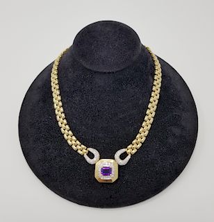14K Gold, Amethyst & Diamond Necklace
