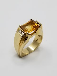 14K Gold, Diamond & 'Citrine' Colored Stone Ring