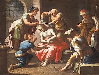 Continental School, (17th century), Soldiers Placing a Crown of Thorns on Christs Head