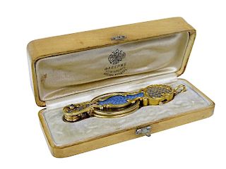 Faberge Gold And Blue Enamel Jeweled Lornet