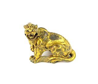 Chinese Lion Statue In Gold-Smelting Craft