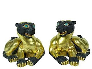 Gilded and Glazed Porcelain Cat by Manifattura Art