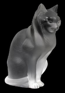 Lalique France glass seated Cat figurine.
