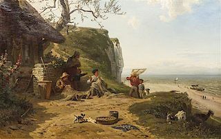 Ludwig (Louis) Hugo Becker, (German, 1833-1868), Mending the Nets, 1863