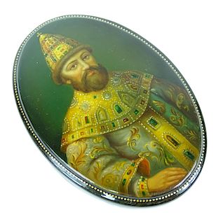 Oval Russian Lacquer Box "Ivan The Terrible"