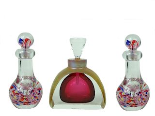 (3) Collection of Three Art Glass Perfume Bottles.