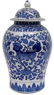 Chinese Blue + White Porcelain Ginger Jar