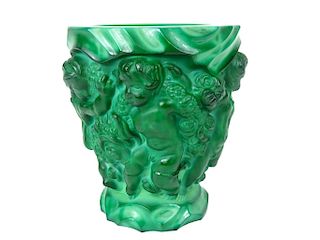 European Green Art Glass Flower Vase