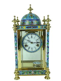 Chinese Cloisonne Inlaid Scenic Mantle Clock